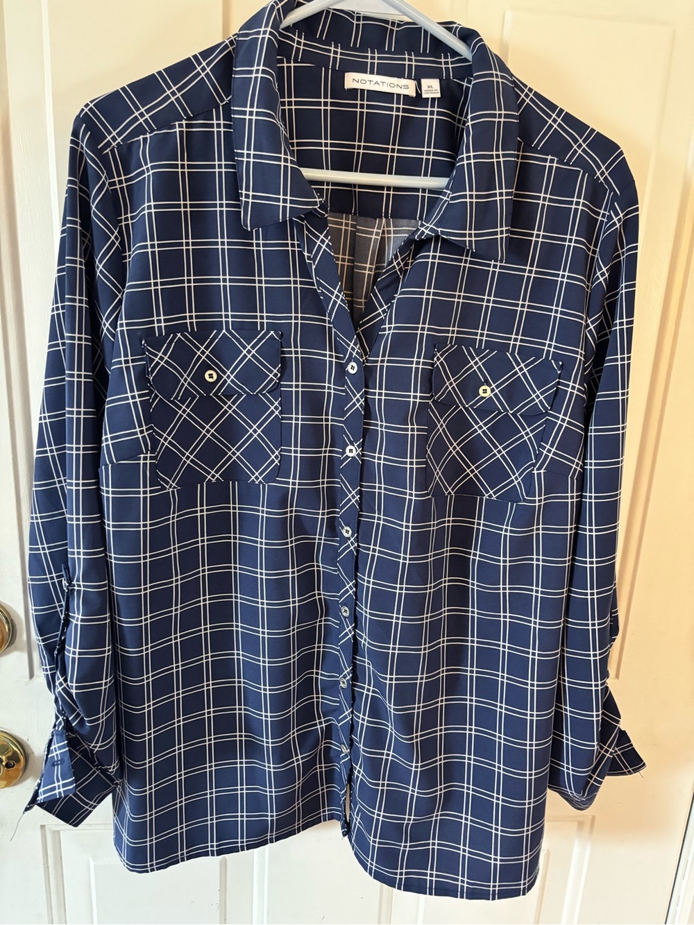 Notations Navy and White Plaid Button-Down Shirt